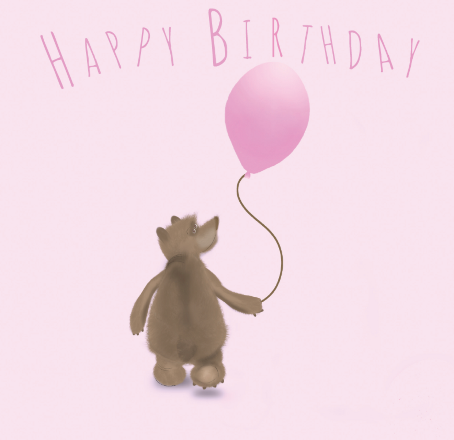 Bear and Pink Balloon Birthday Handwritten Card