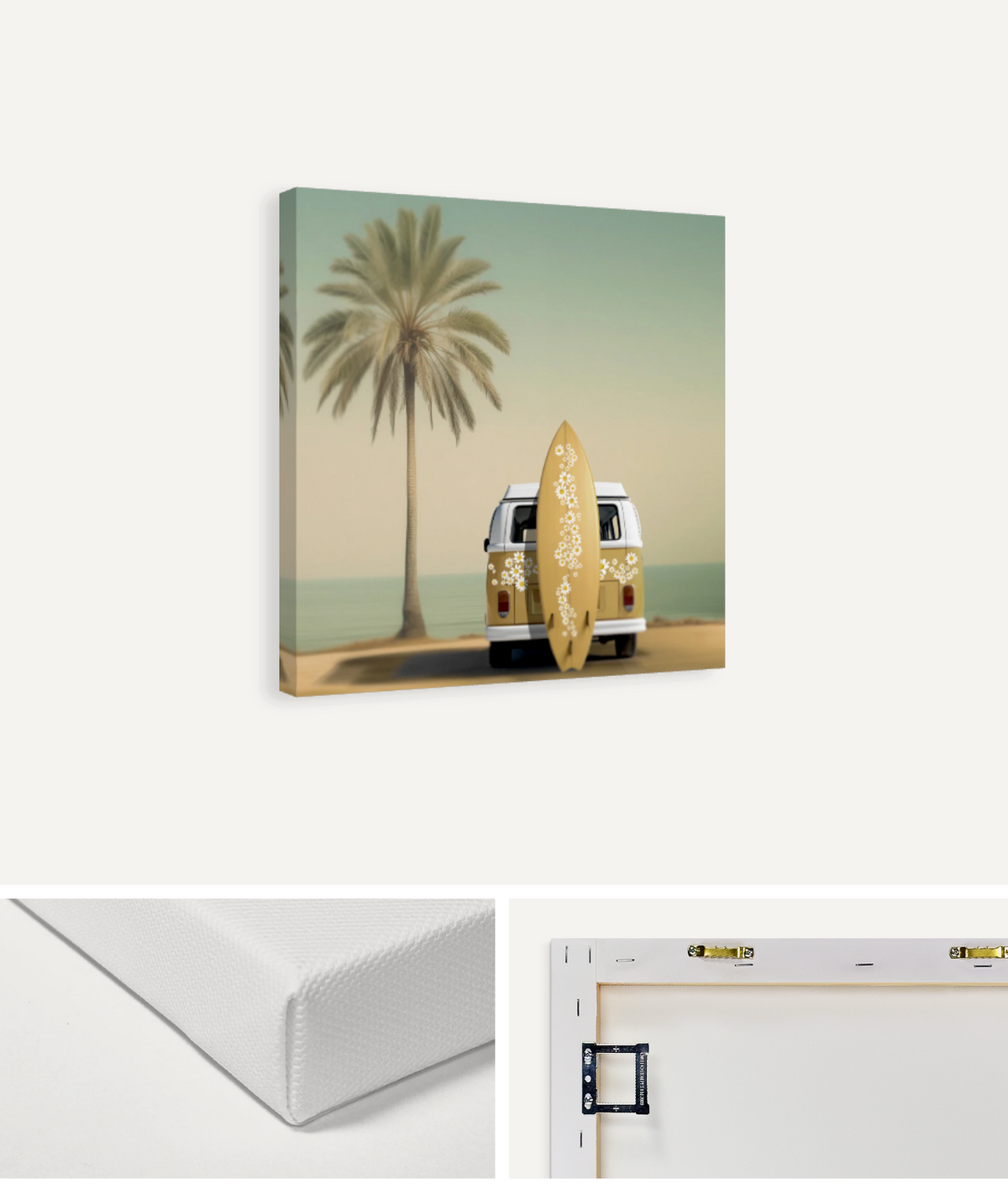 Daisy Surfboard and Camper van Canvas Print
