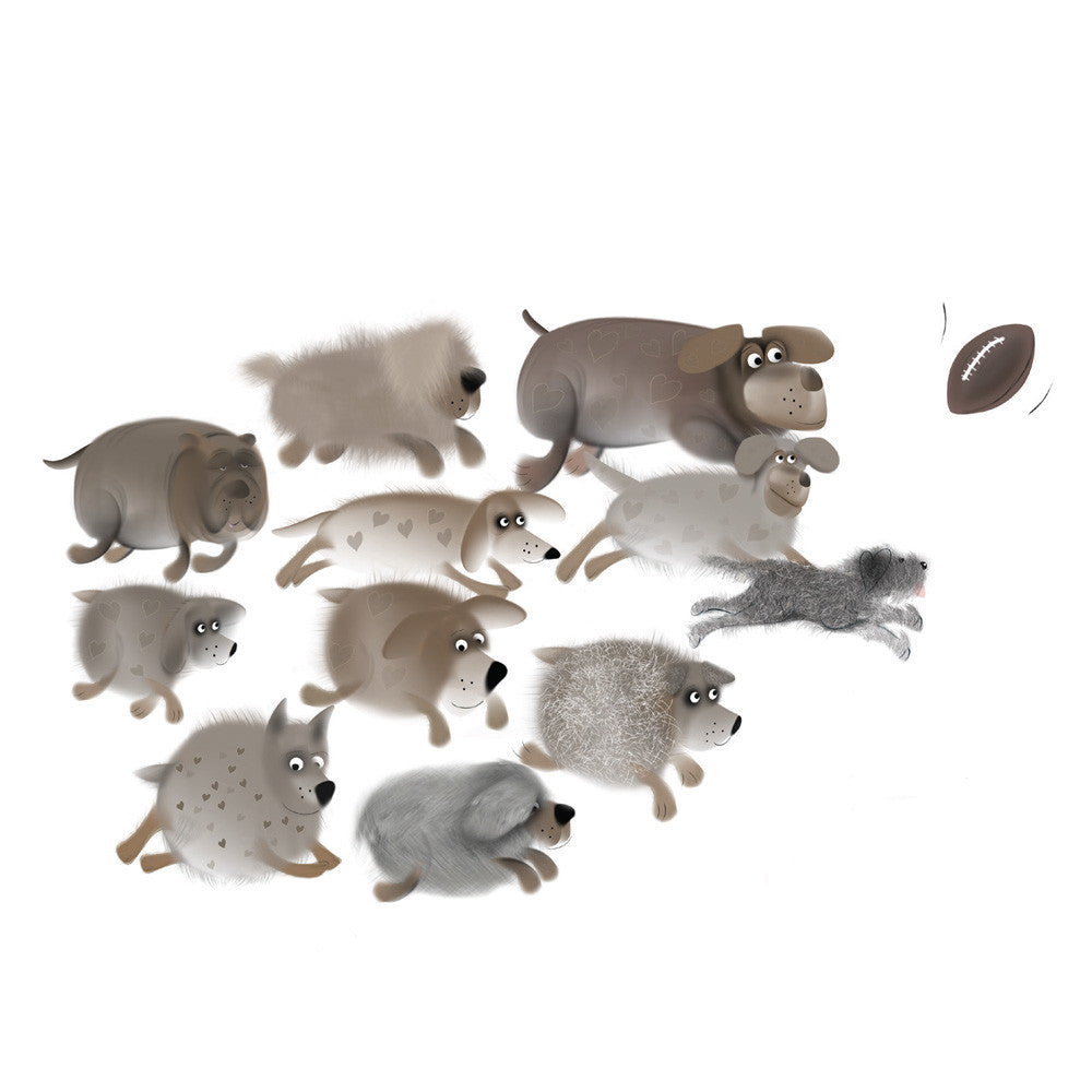 Kick Off – quirky greeting card featuring dogs and rugby