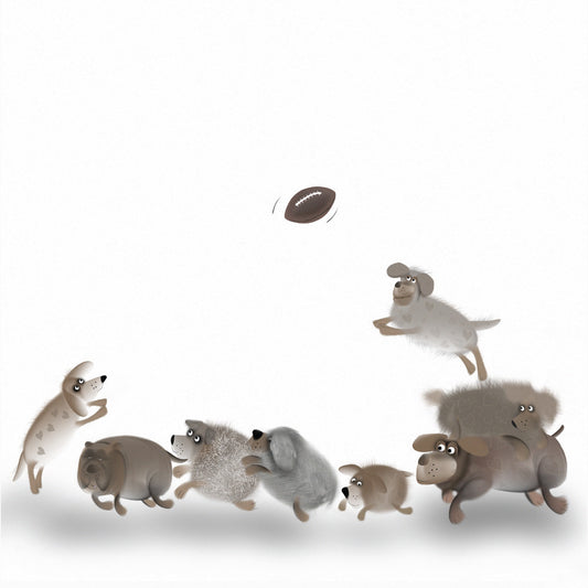 Line Out – quirky greeting card featuring dogs and rugby