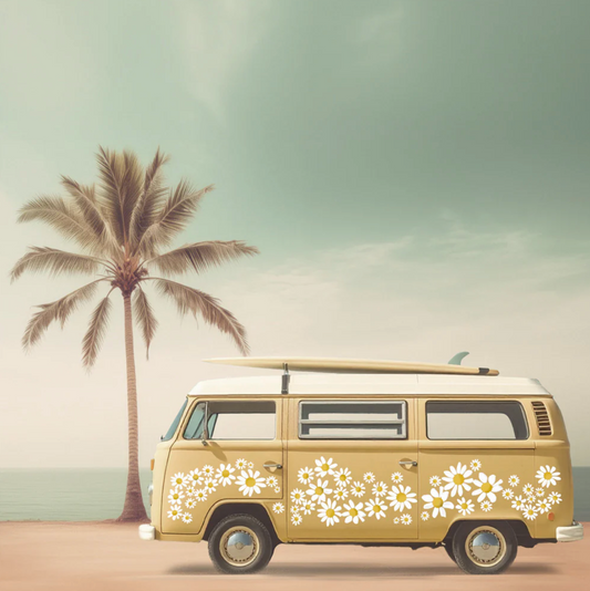 Painted Daisy Camper Van Canvas Print