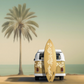 Daisy Surfboard and Camper van Canvas Print