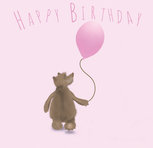 Bear and Pink Balloon Birthday   Handwritten Card