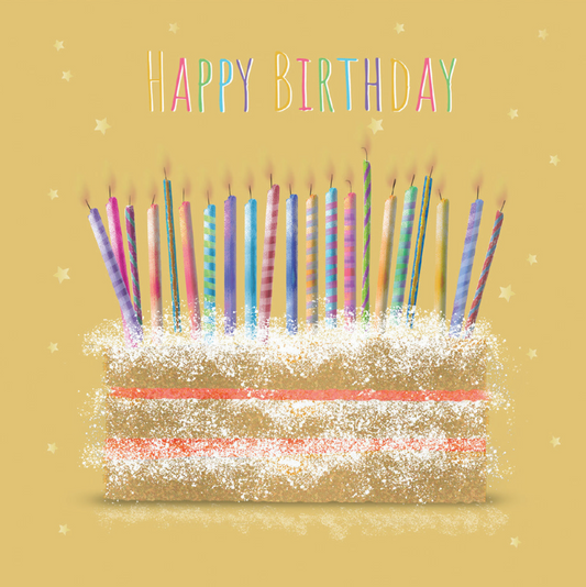 Sparkly Yellow Birthday Cake  Handwritten Card