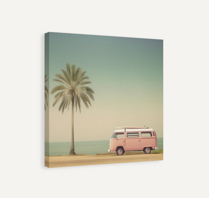 Pink Surf Camper Van Canvas Print