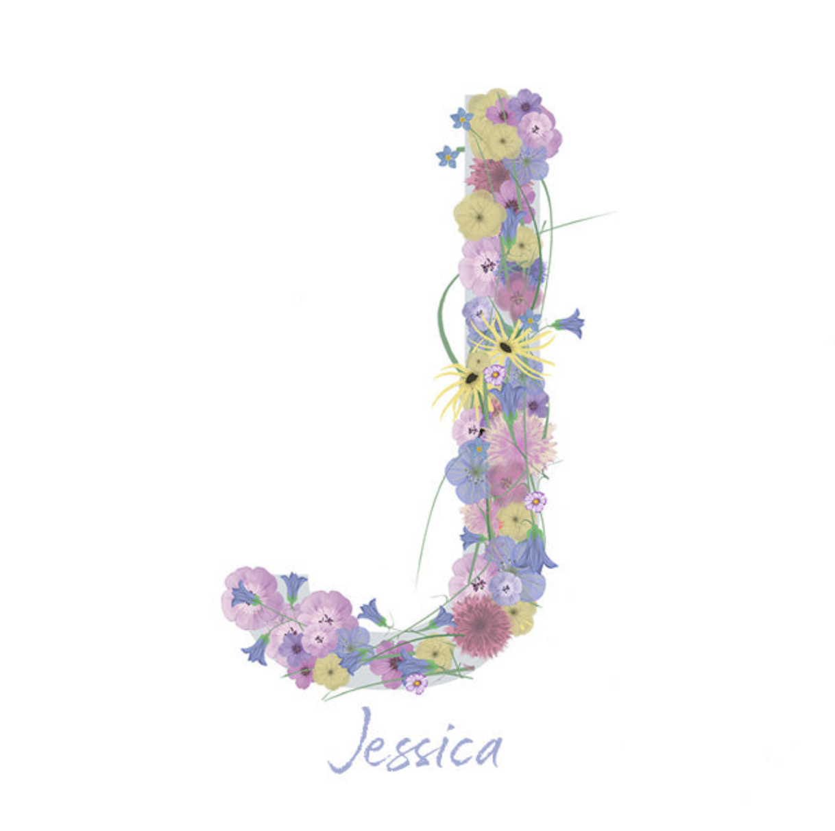 Letter J Wildflowers Canvas Print