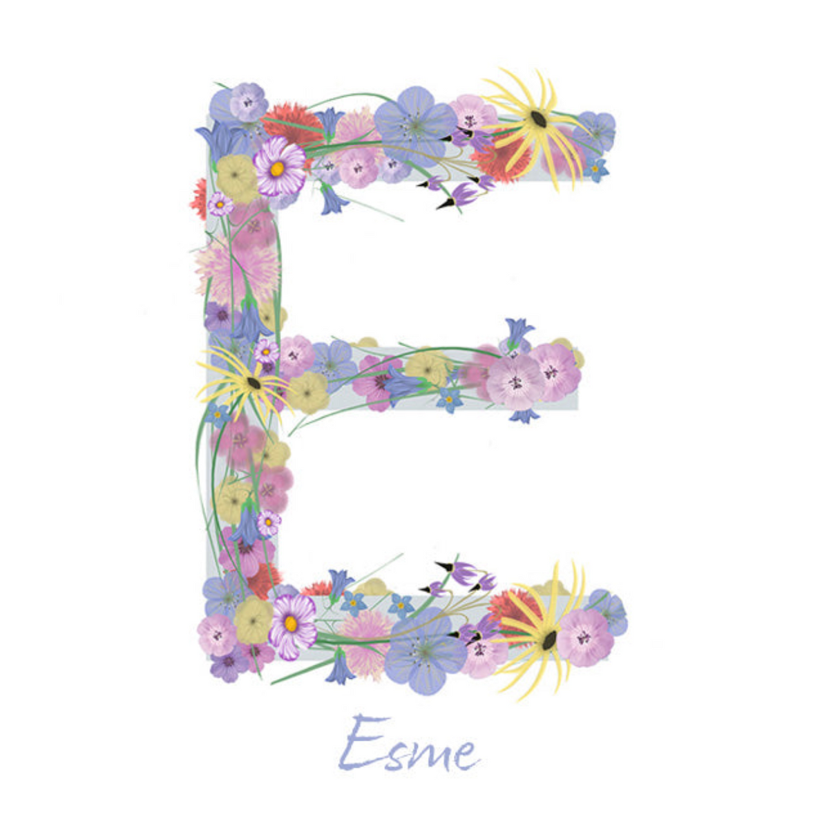 Letter E Wildflowers Canvas Print