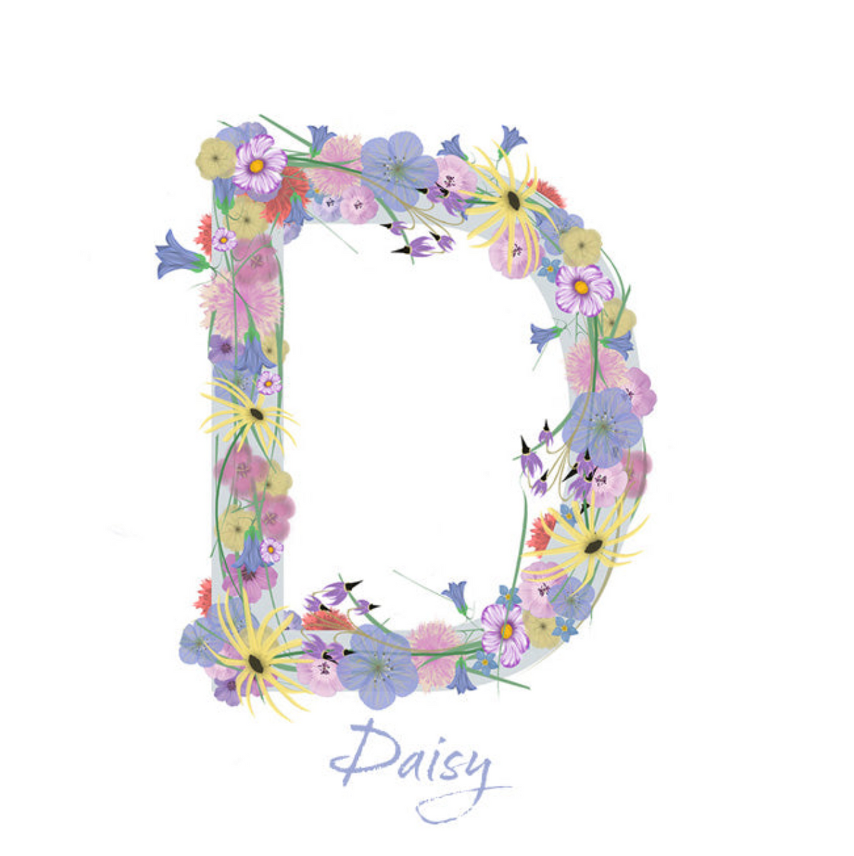 Letter D Wildflowers Canvas Print