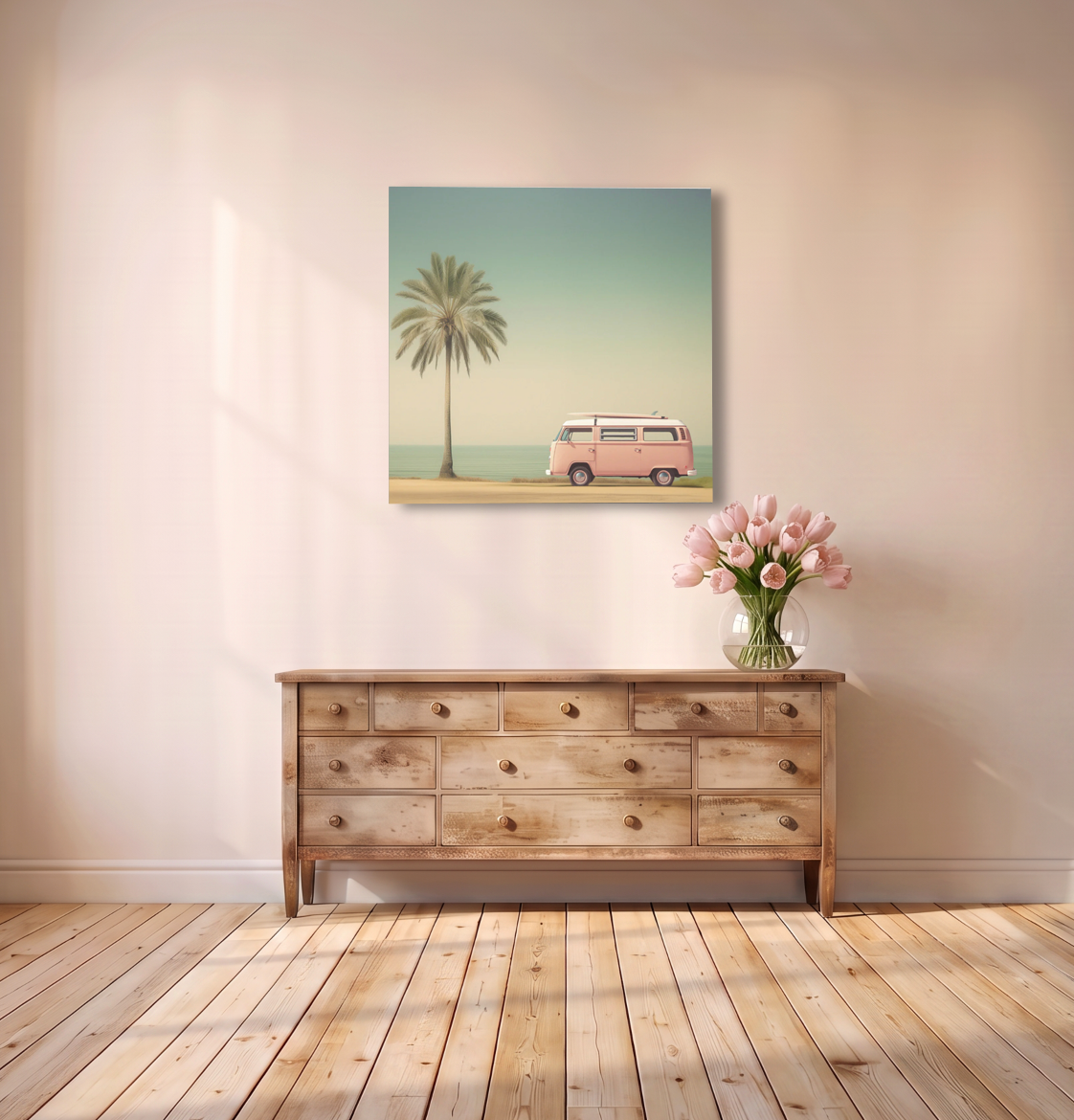 Pink Surf Camper Van Canvas Print