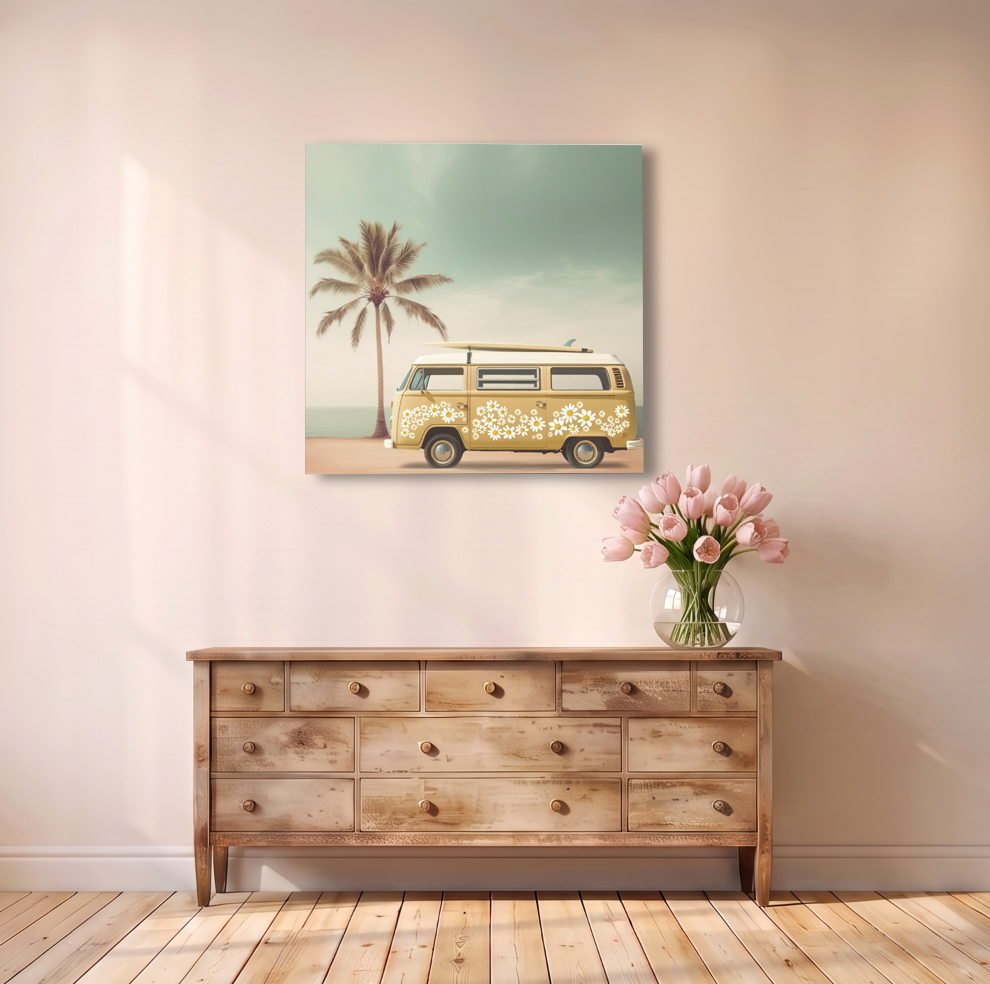 Painted Daisy Camper Van Canvas Print